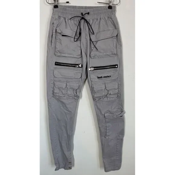 Hood Couture Mens Pull On Gray Cargo Pants Size XS Grunge Streetwear Hip Hop Y2K - Picture 2 of 13